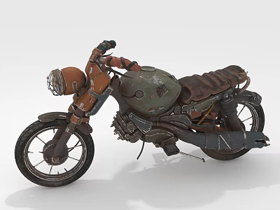 Vintage Retro Motorcycle With Rusty Metal Body Leather Seat And Classic Headlight Design 3d model