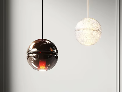 Hanging Spherical Pendant Lights With Metallic Glossy And White Textured Designs On Light Background 3d model