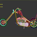 Orange Chopper Motorcycle With Black Seat Long Fork And Reflection