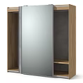 Modern Wardrobe With Grey Panel Mirror Door And Wooden Frame Design