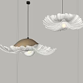 Elegant Petal Shaped Chandeliers With White Petals Yellow Bulbs And Green Center