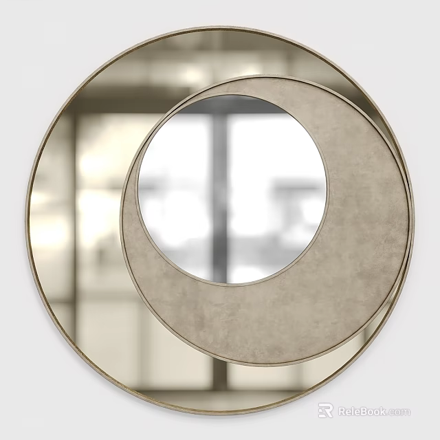 Modern Round Decorative Mirror With Concentric Circles Matte Surface And Metallic Frame 3d model