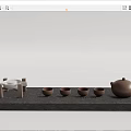 Minimalist Ceramic Tea Set With Teapot Four Teacups And Wooden Tray