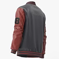 Gray Red Jacket With R Letter 00 Number On Sleeves Zipper Closure Casual Design