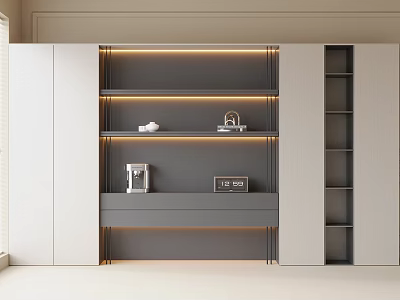 Modern Minimalist Bookcase With LED Strip Lighting Open Shelves And Storage Space 3d model