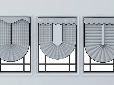 Various Roman Blinds Styles Featuring Decorative Top Edges And Pleated Designs For Windows 3d model