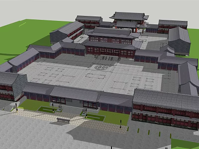 Ancient Chinese Architecture Courtyard Layout With Symmetrical Traditional Buildings And Classical Roof Design 3d model