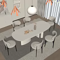 Modern Restaurant Interior With Oval Dining Table Beige Chairs And Pendant Light Decorations