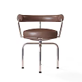 Two Brown Leather Leisure Chairs With Modern Round Backrest And Silver Metal Frame 3d model
