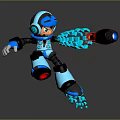 Blue Helmeted Game Movie Character In Dynamic Action Pose With Glowing Weapon