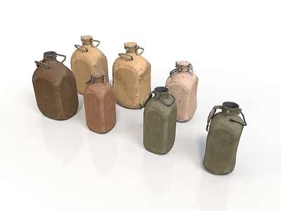 Vintage Military Style Water Canteen Collection In Various Colors For Daily Use 3d model