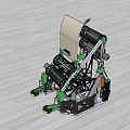 Green Black Mechanical Device with Reels Wheels And Metal Frame on Wooden Floor Surface