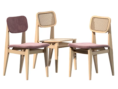 Modern Leisure Chairs Set of Three with Wooden Frame Purple Upholstered Seat and Mesh Backrest 3d model