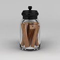 Stylish Kitchen Glass Jars With Black Lids Containing Cinnamon Sticks And Spices