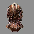 Steampunk Style Weapon Helmet with Copper Gold Metal Blue Lenses and Gear Decorations