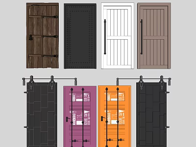 Various Colored Barn Doors With Sliding Hardware And Wooden Metal Panels 3d model