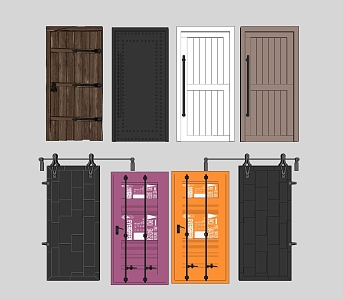 Industrial LOFT barn door solid wood door sliding door 3d model