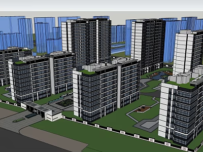 Modern Urban High Rise Building Complex With Green Spaces And Pathways 3d model