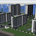 Modern Urban High Rise Building Complex With Green Spaces And Pathways