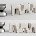 Modern Silver Metal Spinning Top Stool And White Arched Structure Stools
