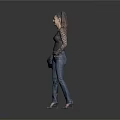 Fashionable Woman Wearing Gray Lace Sleeve Top Blue Jeans And Heels Holding Jacket
