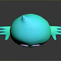Glowing Green Doll with Blue Eyes Pink Cheeks Earth Symbol on Belly and Open Arms