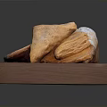 Freshly Baked Flaky Pastry Snacks Triangular and Rolled Arranged on Wooden Tray