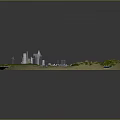 Detailed Circular City Water Miniature Model with Buildings Boats Islands Greenery and Wind Turbines