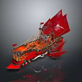 Red Decorative Ship Model With Red Sails Flags And Ornate Hull Design 3d model