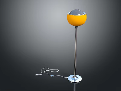 Modern Floor Lamp With Yellow Spherical Shade And Silver Pole Base 3d model