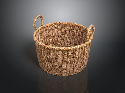 Handcrafted Natural Rattan Woven Storage Basket With Two Handles For Home Organization 3d model
