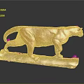 Brown Ceramic Leopard Sculpture Standing On Wooden Base With Glossy Surface