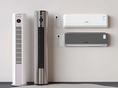 Modern Tower Fans and Wall Mounted Air Conditioners for Home Cooling Solutions 3d model