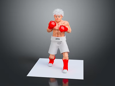 White Hair Boxer Figure With Red Gloves White Shorts IPPO Red Socks On White Base 3d model