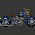 Blue Motorcycle With Red Seat And Chrome Accents On Dark Reflective Surface