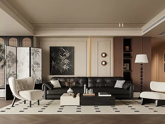 Middle Ancient Home Living Room Sofa Coffee Table Combination Small Apartment Living Room 3d model