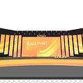 Stage Design With Orange Backdrop Logo Display Themed Text And Lighting Effects 3d model