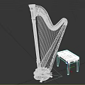 Classical Wooden Harp With Gold Accent And Black Padded Stool Musical Instrument