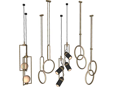 Modern Geometric Pendant Lights with Circular Rings and Square Frames for Contemporary Interior 3d model