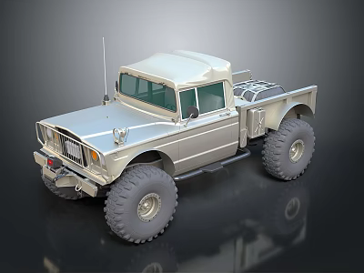 Vintage Silver Pickup Truck With Large Off Road Tires And Retro Front Grille 3d model