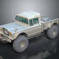 Vintage Silver Pickup Truck With Large Off Road Tires And Retro Front Grille
