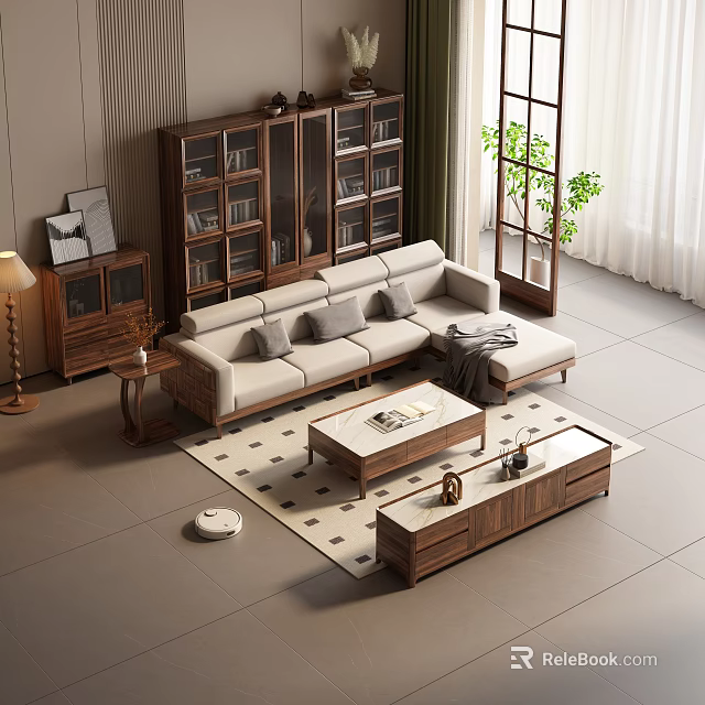 Modern Double Bed With Upholstered Headboard Wooden Frame And Bedroom Decor 3d model 