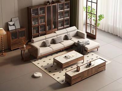 Modern Double Bed With Upholstered Headboard Wooden Frame And Bedroom Decor 3d model