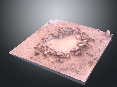 Square Platform Featuring Circular Stone Arrangement On Sandy Ground With Scattered Stones 3d model