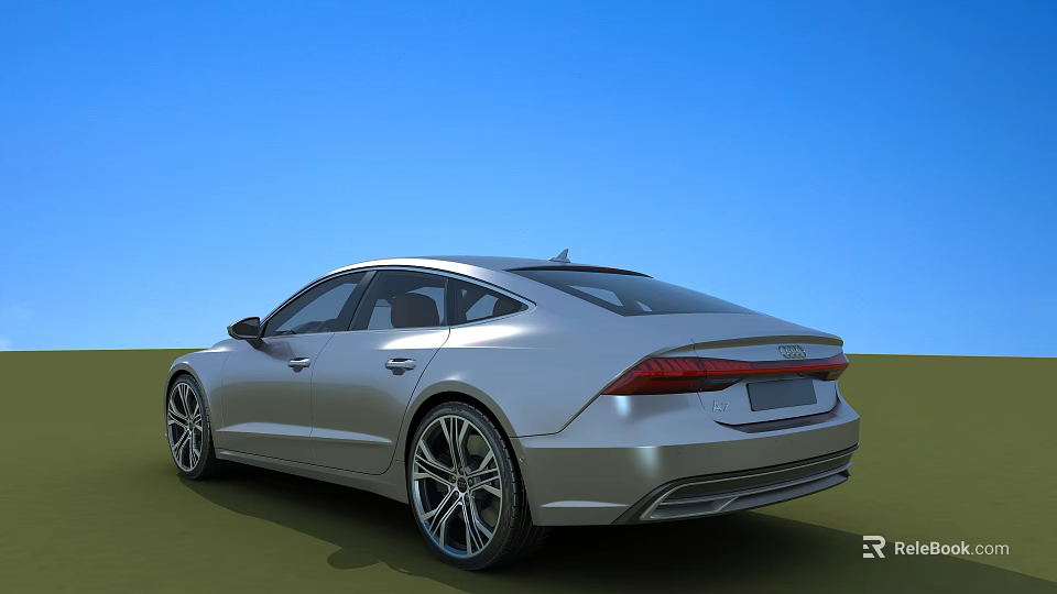Silver Modern Sedan With Sleek Exterior Design On Green Grass Under Blue Sky 3d model 