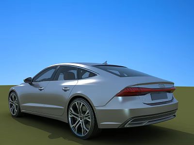 Silver Modern Sedan With Sleek Exterior Design On Green Grass Under Blue Sky 3d model