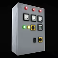 Gray Electrical Control Panel With Red Green Indicator Lights Meters Yellow Knobs And Black Buttons