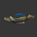 Vibrant Turtle with Blue Shell Green and Orange Limbs on Black Smooth Surface with Reflection 3d model