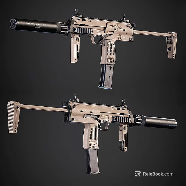 Tactical Firearms Display Dual Military Style Weapons With Light Beige Finish And Black Components 3d model 