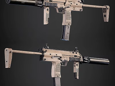 Tactical Firearms Display Dual Military Style Weapons With Light Beige Finish And Black Components 3d model